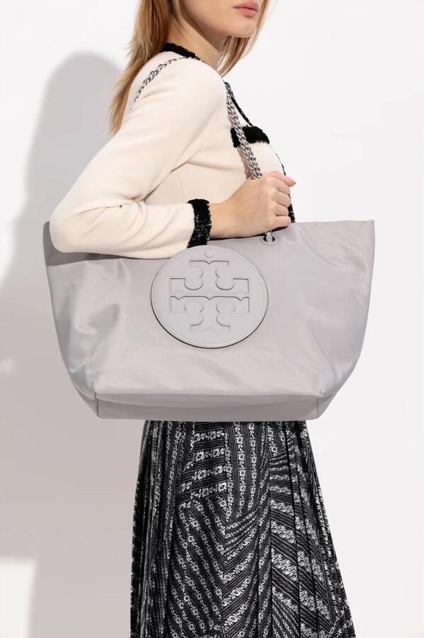TORY BURCH Grijze Nylon Tote Tas met Ketting Handvatten Gray Dames