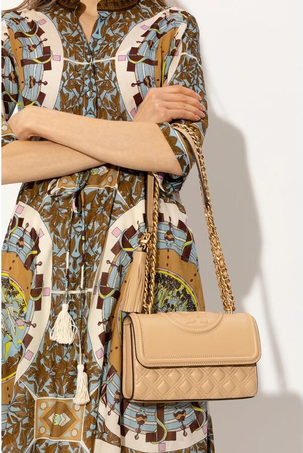 TORY BURCH Kleine Beige Leren Schoudertas Fleming Beige Dames - Foto 3