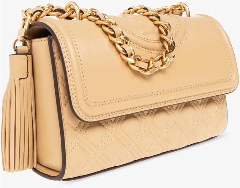 TORY BURCH Kleine Beige Leren Schoudertas Fleming Beige Dames - Foto 5
