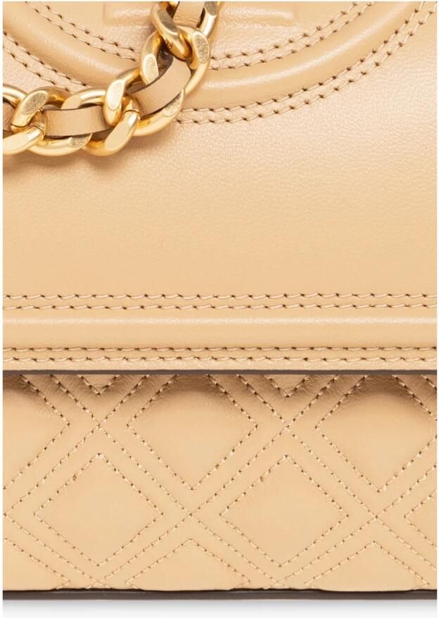 TORY BURCH Kleine Beige Leren Schoudertas Fleming Beige Dames