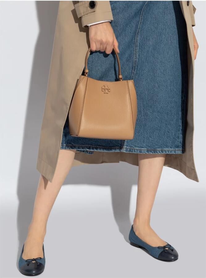 TORY BURCH Gestructureerde Leren Schoudertas met Logo Brown Dames - Foto 3