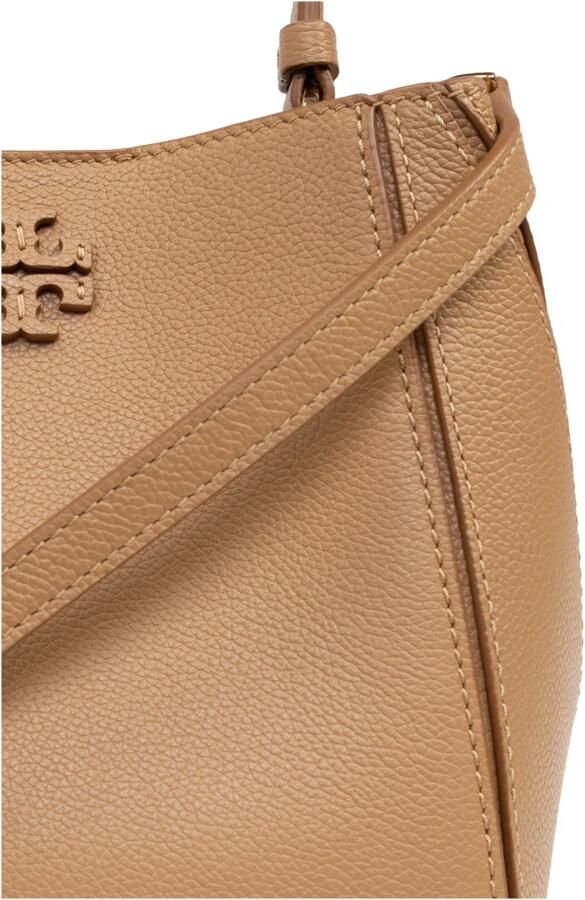 TORY BURCH Gestructureerde Leren Schoudertas met Logo Brown Dames - Foto 9