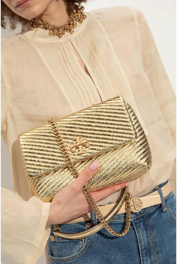 TORY BURCH Hobo bags Kira Moto Small Shoulder Bag Leather Gold in goud - Foto 4