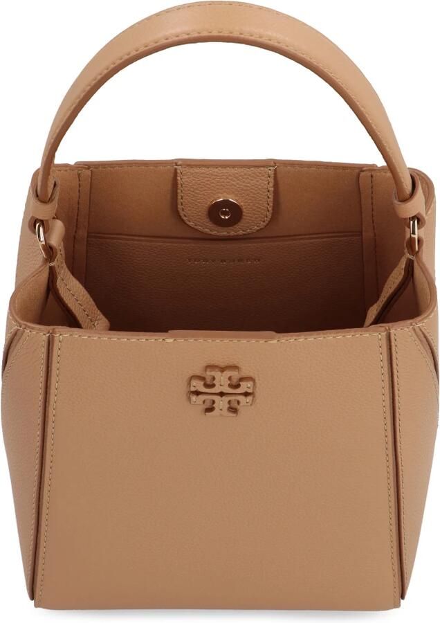 TORY BURCH Gestructureerde Leren Schoudertas met Logo Brown Dames - Foto 4