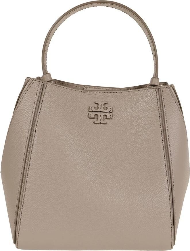 TORY BURCH Leren schoudertas met logo sluiting Beige Dames