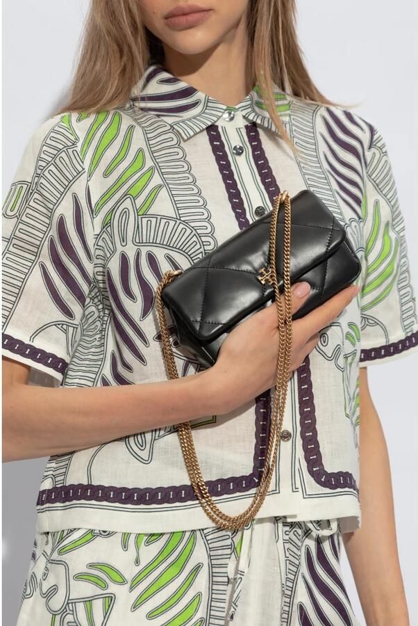 TORY BURCH Gewatteerde leren mini tas met metalen logo Black Dames - Foto 9