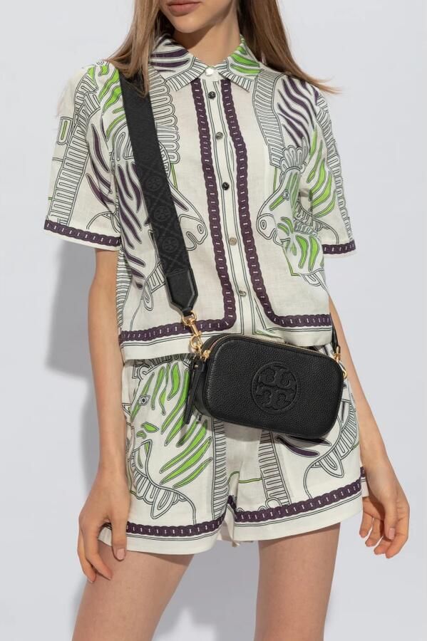 TORY BURCH Zwarte Leren Schoudertas met Dubbele Ritssluiting Black Dames - Foto 4