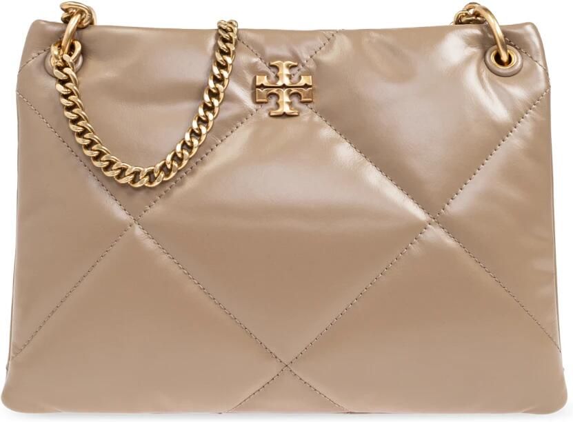 TORY BURCH Gewatteerde leren schoudertas met kettinghandvatten Beige Dames