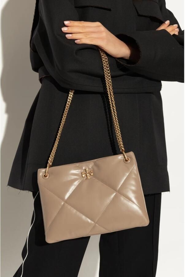 TORY BURCH Gewatteerde leren schoudertas met kettinghandvatten Beige Dames - Foto 5
