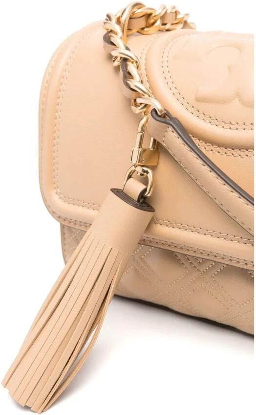 TORY BURCH Kleine Beige Leren Schoudertas Fleming Beige Dames - Foto 10