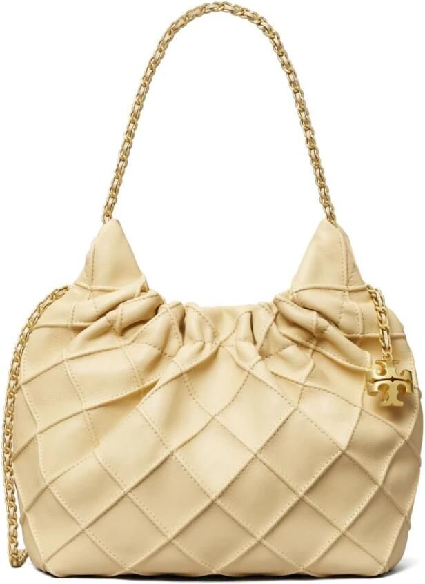 TORY BURCH Leren tas met diamantpatroon en kettingen Beige Dames - Foto 9