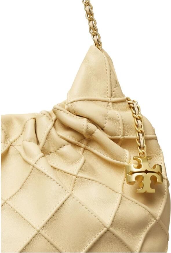 TORY BURCH Leren tas met diamantpatroon en kettingen Beige Dames - Foto 11