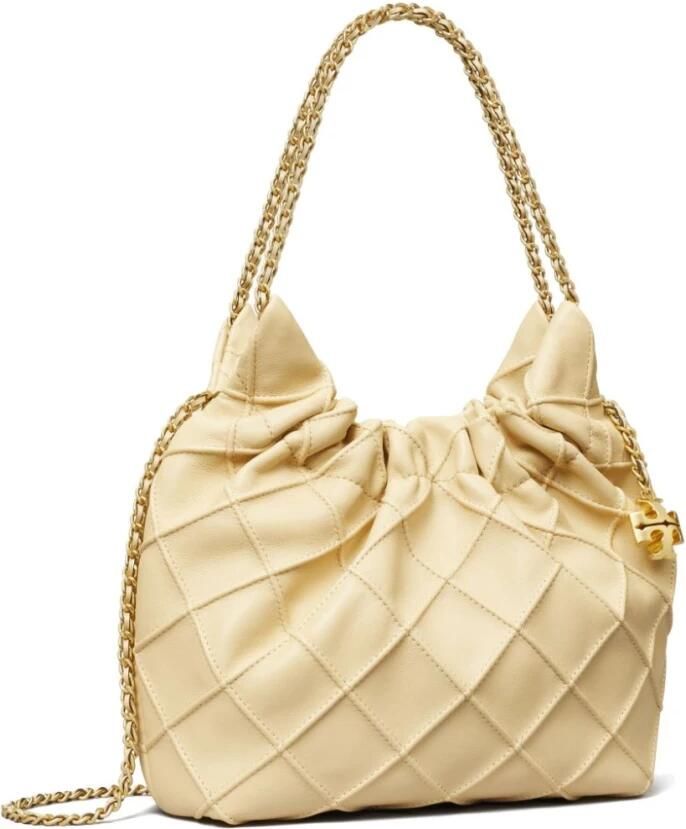 TORY BURCH Leren tas met diamantpatroon en kettingen Beige Dames - Foto 7