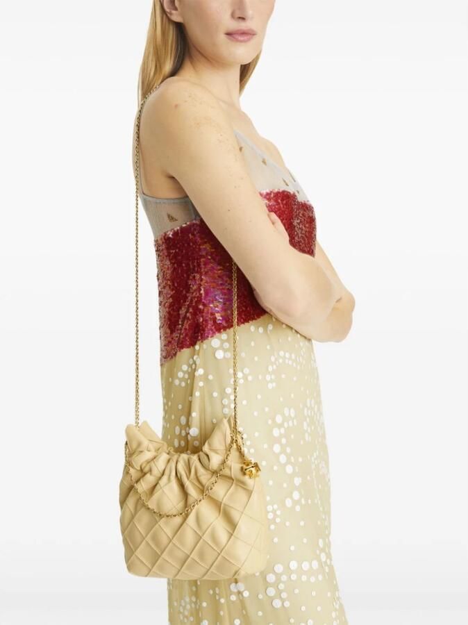 TORY BURCH Leren tas met diamantpatroon en kettingen Beige Dames - Foto 6