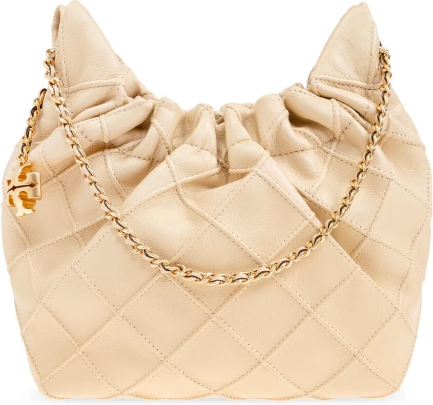 TORY BURCH Leren tas met diamantpatroon en kettingen Beige Dames - Foto 3