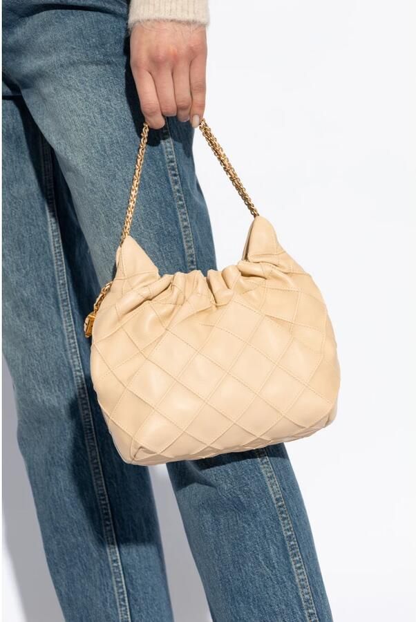 TORY BURCH Leren tas met diamantpatroon en kettingen Beige Dames - Foto 8
