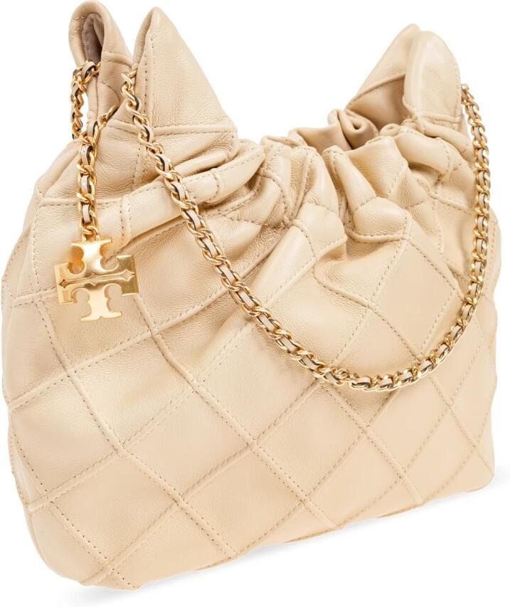 TORY BURCH Leren tas met diamantpatroon en kettingen Beige Dames - Foto 5