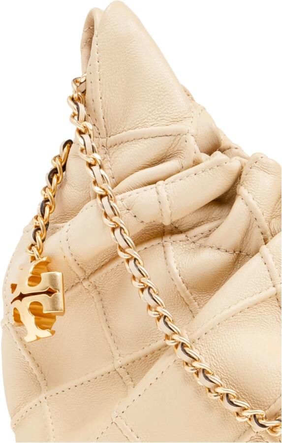 TORY BURCH Leren tas met diamantpatroon en kettingen Beige Dames - Foto 10