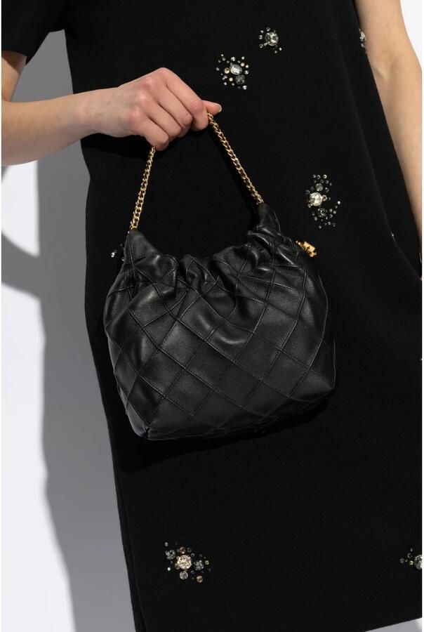 TORY BURCH Schoudertas van generfd leer met dubbel T-motief Black Dames
