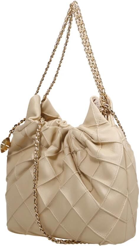 TORY BURCH Leren tas met diamantpatroon en kettingen Beige Dames - Foto 14