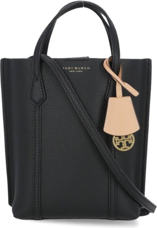 TORY BURCH Zwarte Pebble Leren Mini Shopping Tas Zwart Dames