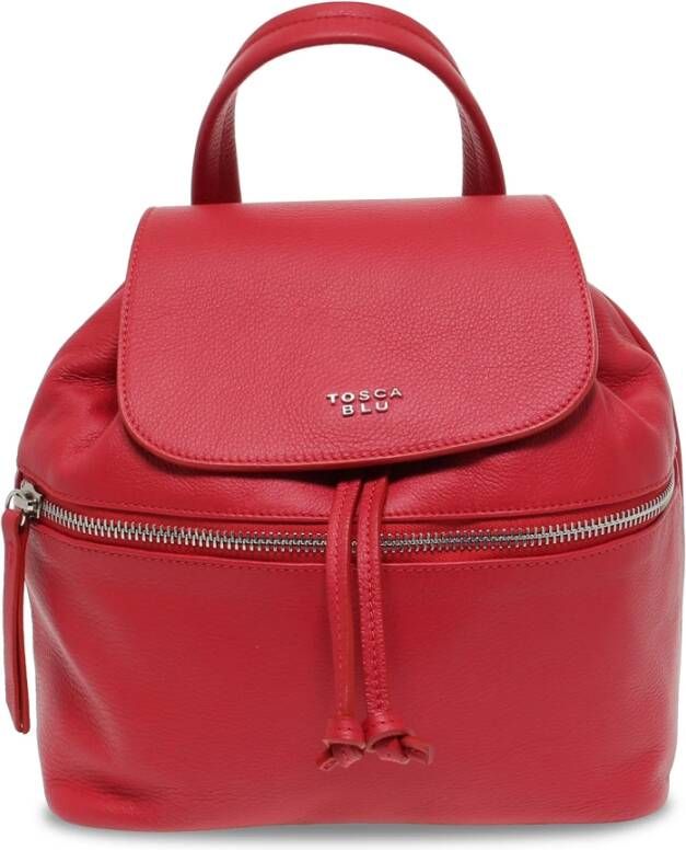 Tosca Blu Rode Leren Rugzak voor Vrouwen met Rits Rood Dames
