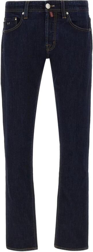 Tramarossa Donkerblauwe Stretch Katoenen Jeans met Suède Patch Blue Heren