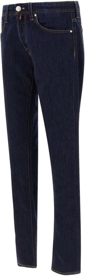 Tramarossa Donkerblauwe Stretch Katoenen Jeans met Suède Patch Blue Heren - Foto 5