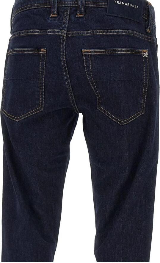 Tramarossa Donkerblauwe Stretch Katoenen Jeans met Suède Patch Blue Heren - Foto 3