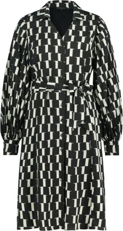 Tramontana Jurk Block Print C07-09-501 9990. Zwart Dames