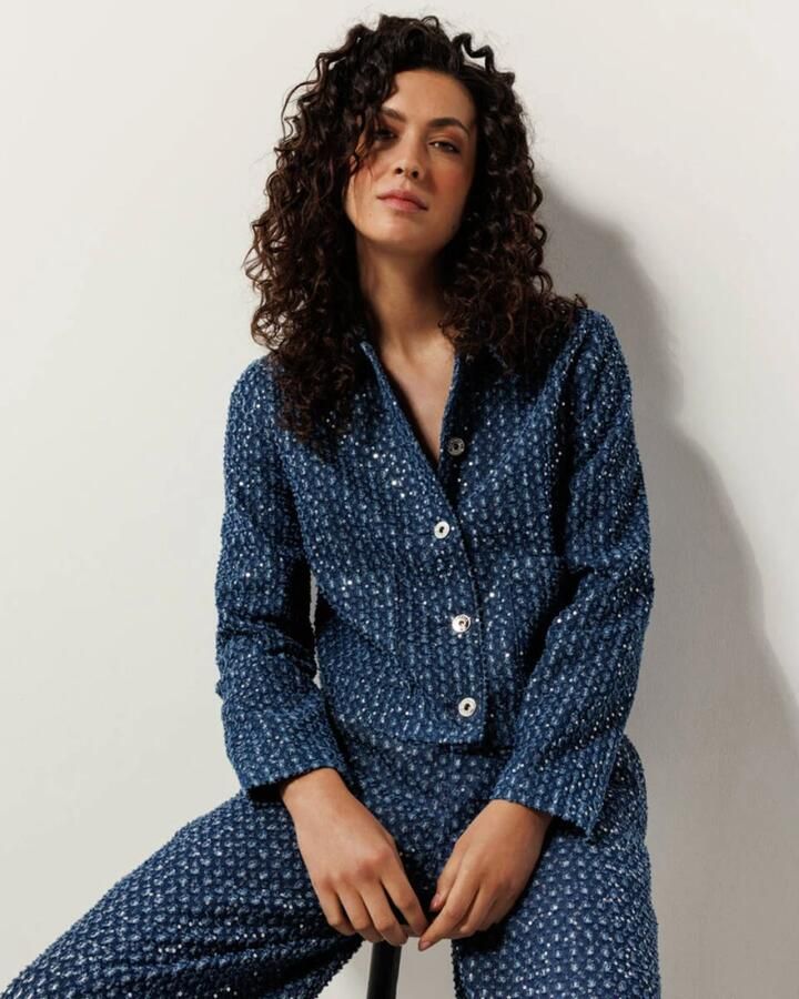 Tramontana Paillet Denim Jack Blue Dames - Foto 4