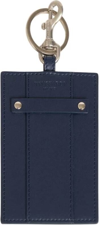 Trussardi Blauwe Leren Sleutelhanger met Gehamerd Detail Blue Heren