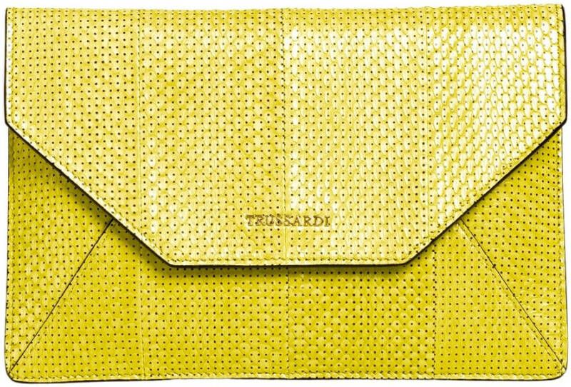 Trussardi Geperforeerde Envelop Clutch van Elaphe Leer Yellow Dames