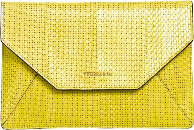 Trussardi Geperforeerde Envelop Clutch van Elaphe Leer Yellow Dames