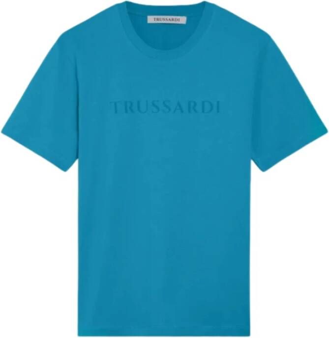 Trussardi Lettering Print Katoenen T-Shirt Blauw Heren