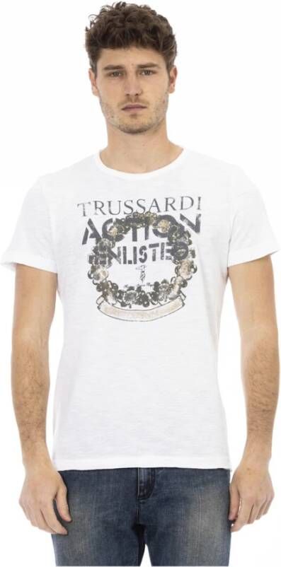 Trussardi Action Wit Katoenen T-Shirt met Voorkant Print White Heren