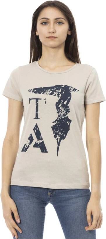 Trussardi Lichtblauw Katoenen T-shirt met Korte Mouwen en Print op de Voorkant Blue Dames