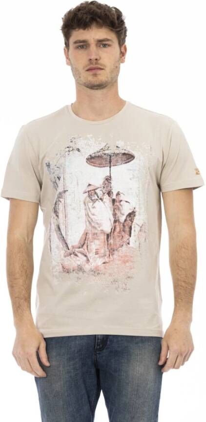 Trussardi Beige korte mouw luxe T-shirt met frontprint Beige Heren