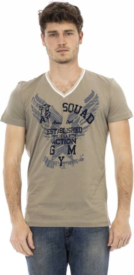 Trussardi Groen V-hals T-shirt met Frontprint Green Heren
