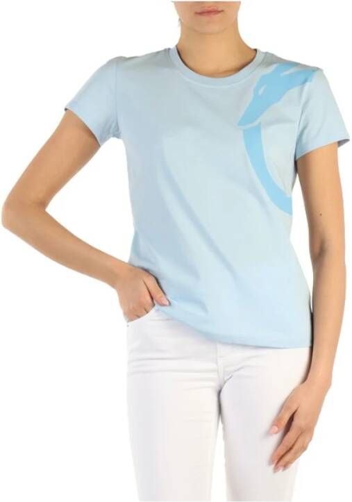 Trussardi Katoenen T-shirt met Logo Print Blue Dames