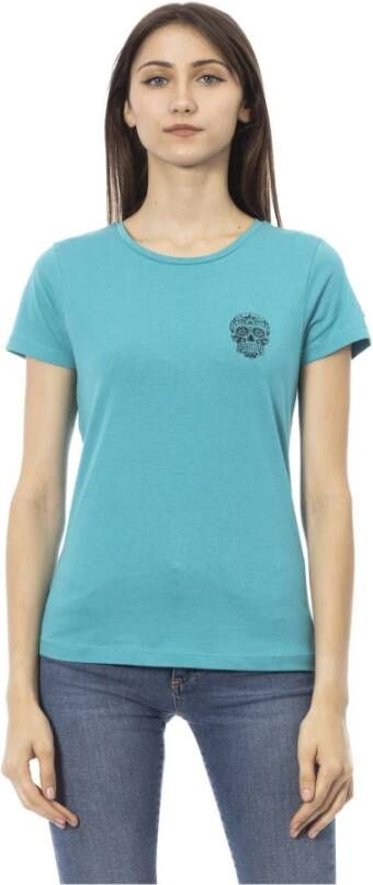 Trussardi Stijlvol Lichtblauw Katoenen T-shirt met Voorkant Print Blue Dames