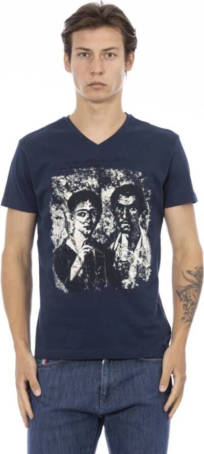 Trussardi Korte Mouw V-hals T-shirt Voorprint Blue Heren