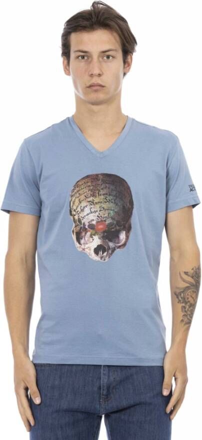 Trussardi Chique lichtblauw V-hals T-shirt met frontprint Blue Heren