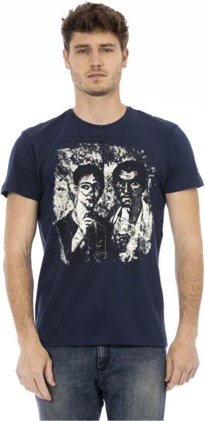 Trussardi Stijlvol Blauw Bedrukt T-shirt met Korte Mouwen Blue Heren