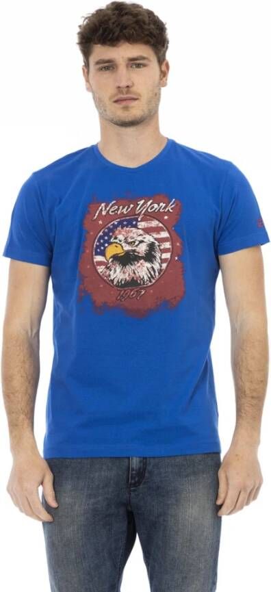 Trussardi Blauw Kortemouw Ronde Hals T-shirt Blue Heren