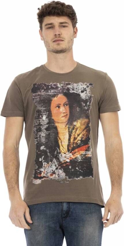 Trussardi Bruine Katoenen T-Shirt met Stijlvolle Print Brown Heren
