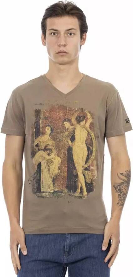 Trussardi Stijlvolle V-hals T-shirt met Front Print Brown Heren