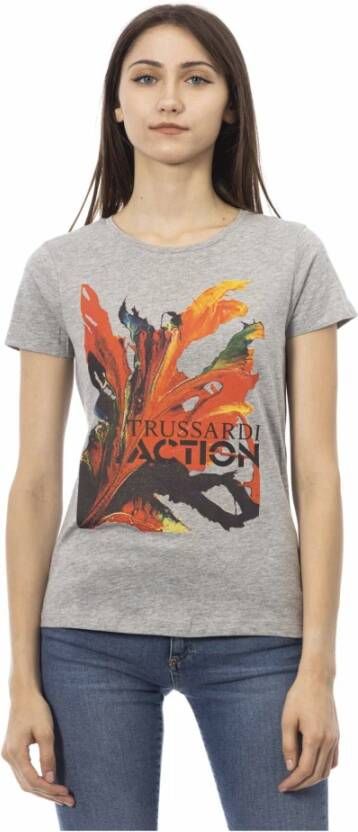 Trussardi Grijze Katoenen T-shirt met Korte Mouwen en Voorkant Print Gray Dames