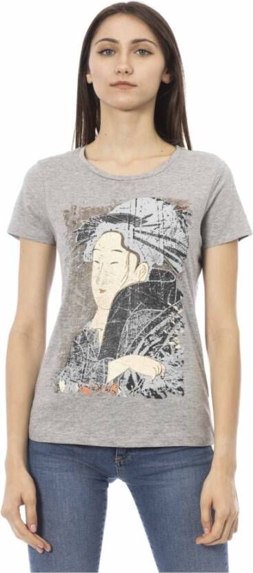 Trussardi Grijze Katoenen T-shirt met Korte Mouwen en Voorkant Print Gray Dames
