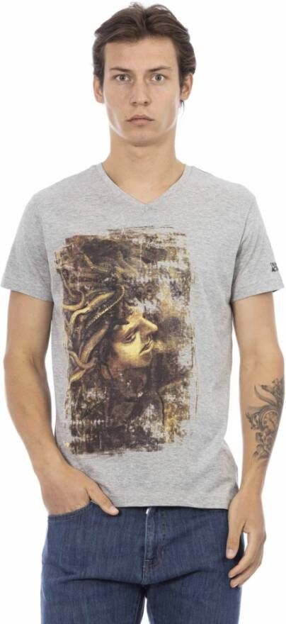 Trussardi Stijlvol grijs V-hals T-shirt met modieuze frontprint Gray